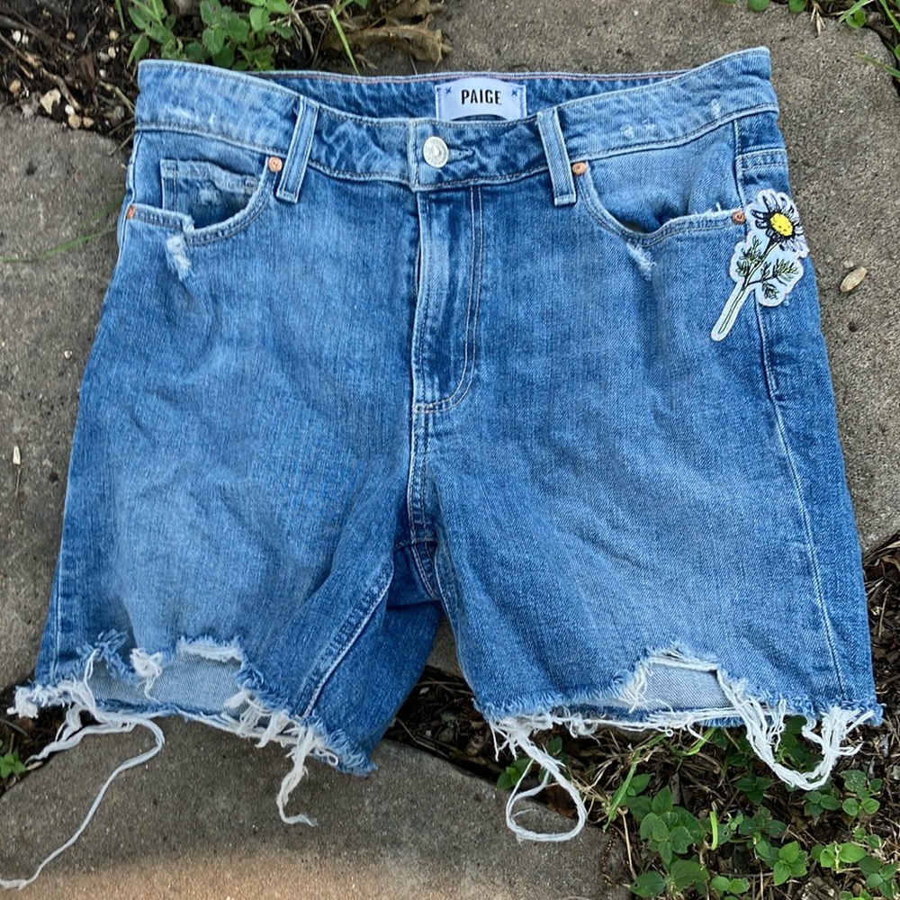 Upcycled PAIGE Blue Distressed Denim Jean Shorts